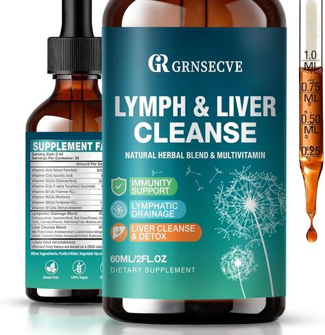 Lymphatic Drainage Drops - Organic Lymphatic Drainage Supplements with Milk Thistle, Echinacea, Artichoke - Liver Cleanse Detox & Repair Drops with All Vitamins, 2 Fl.Oz Vegan, Non-GMO in Saudi Arabia