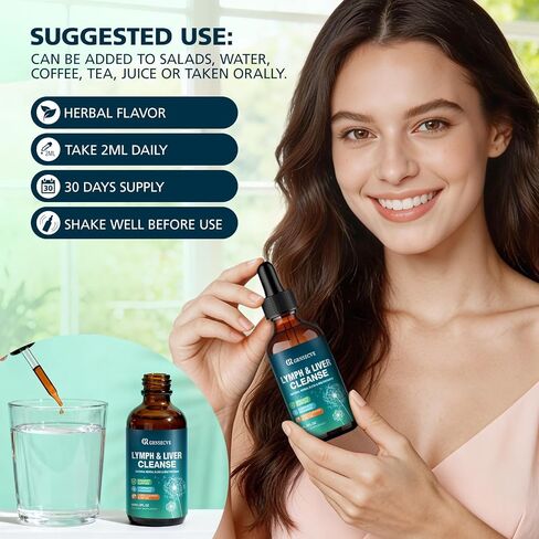 Lymphatic Drainage Drops - Organic Lymphatic Drainage Supplements with Milk Thistle, Echinacea, Artichoke - Liver Cleanse Detox & Repair Drops with All Vitamins, 2 Fl.Oz Vegan, Non-GMO in Saudi Arabia