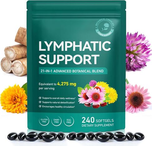 Lymphatic Drainage Supplement – 4,275 mg 21-in-1 Botanical Complex, Echinacea, Burdock Root, Red Clover, Elderberry & Dandelion, Supports Natural Detox & Healthy Circulation, 240 Softgels in Kuwait