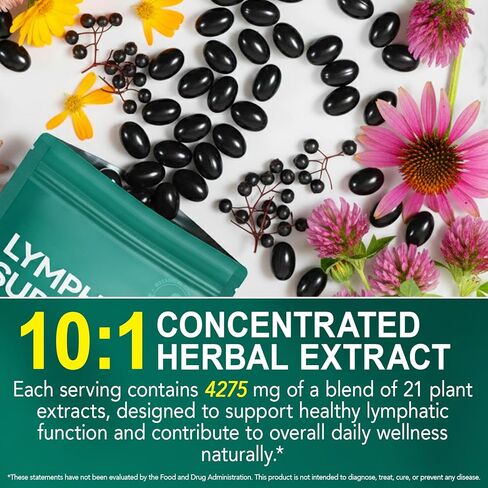 Lymphatic Drainage Supplement – 4,275 mg 21-in-1 Botanical Complex, Echinacea, Burdock Root, Red Clover, Elderberry & Dandelion, Supports Natural Detox & Healthy Circulation, 240 Softgels in Kuwait
