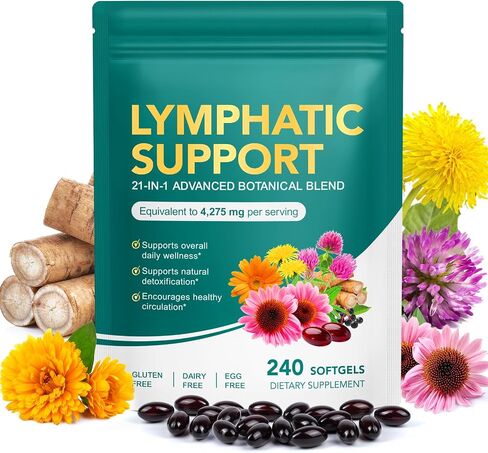 Lymphatic Drainage Supplement with 21-in-1 Herbal Blend, Lymph System Support 240pcs, Lymph Cleanse Detox and Reduce Swelling in Kuwait