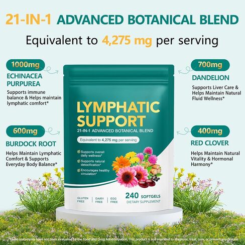Lymphatic Drainage Supplement with 21-in-1 Herbal Blend, Lymph System Support 240pcs, Lymph Cleanse Detox and Reduce Swelling in Kuwait
