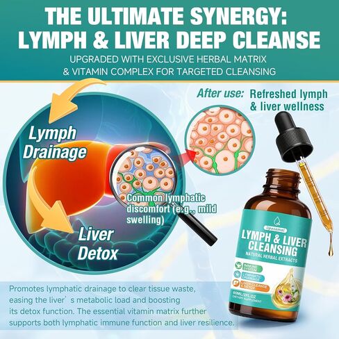 Lymphatic Drainage Drops, 23 In 1 Liver Cleanse Detox & Repair Liquid Lymphatic Drainage Supplements with Echinacea, Artichoke, Burdock Root, Elderberry, Natural Lymph Support for Lungs Health 2 Fl Oz in Saudi Arabia