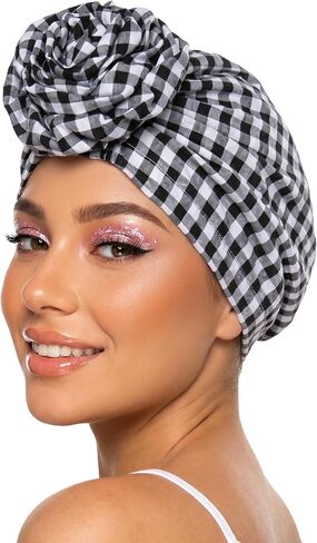 Ababalaya Satin Lined Cotton Pre-Tied Turban Caps Hair Bonnets Plaid Head Wrap Chemo Hat Hair Loss Cap in Saudi Arabia