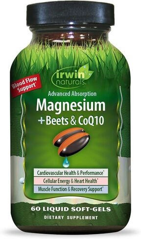 Irwin Naturals Magnesium + Beets & CoQ10, Heart and Energy Support with Beet Root, Grapeseed, and Omega-3 Flaxseed Oil, 60 Liquid Softgels in Kuwait