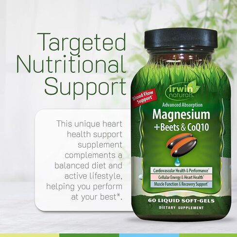 Irwin Naturals Magnesium + Beets & CoQ10, Heart and Energy Support with Beet Root, Grapeseed, and Omega-3 Flaxseed Oil, 60 Liquid Softgels in Kuwait