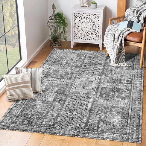 سجادة YARNSCAPE Vintage مقاس 6 × 9 بوصة قابلة للغسل - سجادة داخلية أنيقة للمعيشة أو الطعام أو غرفة النوم - سجادة خفيفة الوزن مع ظهر غير قابل للانزلاق - قابلة للطي لسهولة الوضع والصيانة - رمادي in Kuwait