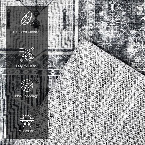 سجادة YARNSCAPE Vintage مقاس 6 × 9 بوصة قابلة للغسل - سجادة داخلية أنيقة للمعيشة أو الطعام أو غرفة النوم - سجادة خفيفة الوزن مع ظهر غير قابل للانزلاق - قابلة للطي لسهولة الوضع والصيانة - رمادي in Kuwait