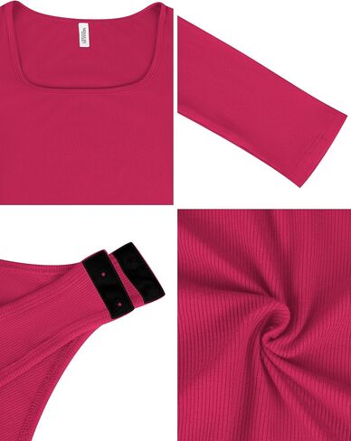 Laughido Women's Square Neck Long Sleeve Ribbed Knit Fitted Bodysuit Casual Basic T Shirt Tops 2025 Trendy in Saudi Arabia