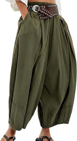 Women Wide Leg Baggy Pants Cotton Barrel Pants Low Waist Balloon Flowy Summer Pants for Women with Pockets in Kuwait