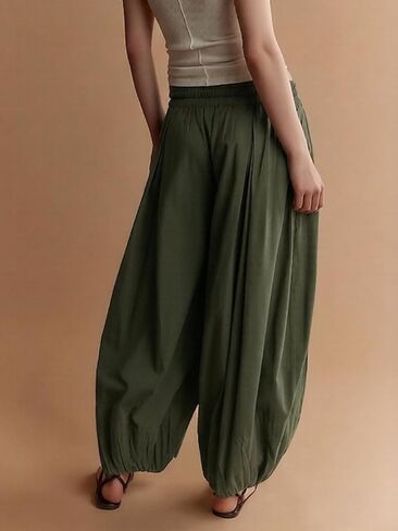 Women Wide Leg Baggy Pants Cotton Barrel Pants Low Waist Balloon Flowy Summer Pants for Women with Pockets in Kuwait