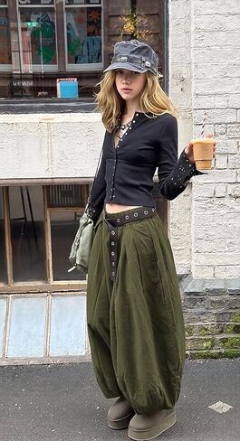 Women Wide Leg Baggy Pants Cotton Barrel Pants Low Waist Balloon Flowy Summer Pants for Women with Pockets in Kuwait