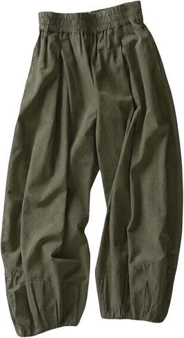 Women Wide Leg Baggy Pants Cotton Barrel Pants Low Waist Balloon Flowy Summer Pants for Women with Pockets in Kuwait