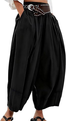 Women Wide Leg Baggy Pants Cotton Barrel Pants Low Waist Balloon Flowy Summer Pants for Women with Pockets in Kuwait
