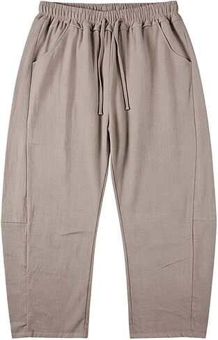 Linen Capri Pants For Women Cropped Barrel Drawstring Wide Leg Cotton Capris 2026 Casual Summer Boho Baggy Trouser in Kuwait
