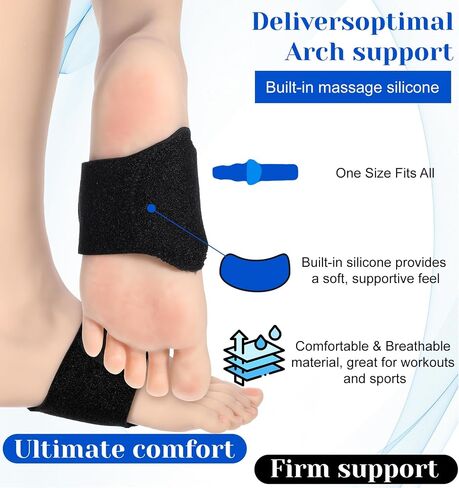 2 Pcs Plantar Fasciitis Relief, Adjustable Arch Support Neoprene Flat Foot Corrector Fallen Arch Supports Pads for Plantar Fasciitis, Gel Pads Bands Wear Over or Under Socks, Black 1 Pair in Kuwait