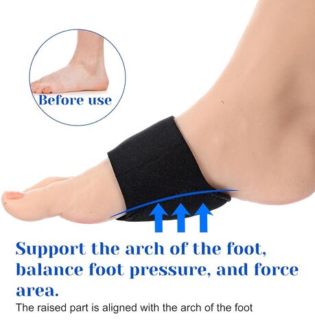 2 Pcs Plantar Fasciitis Relief, Adjustable Arch Support Neoprene Flat Foot Corrector Fallen Arch Supports Pads for Plantar Fasciitis, Gel Pads Bands Wear Over or Under Socks, Black 1 Pair in Kuwait