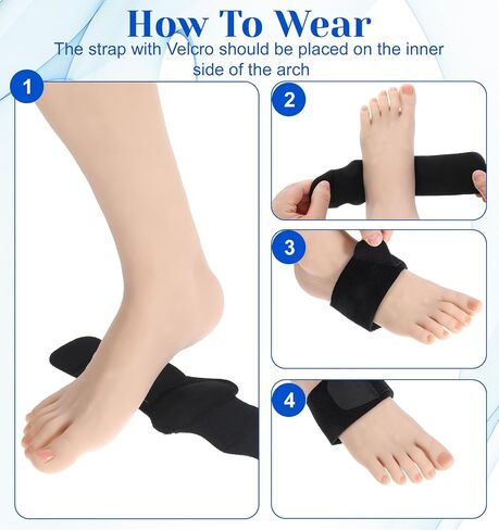 2 Pcs Plantar Fasciitis Relief, Adjustable Arch Support Neoprene Flat Foot Corrector Fallen Arch Supports Pads for Plantar Fasciitis, Gel Pads Bands Wear Over or Under Socks, Black 1 Pair in Kuwait