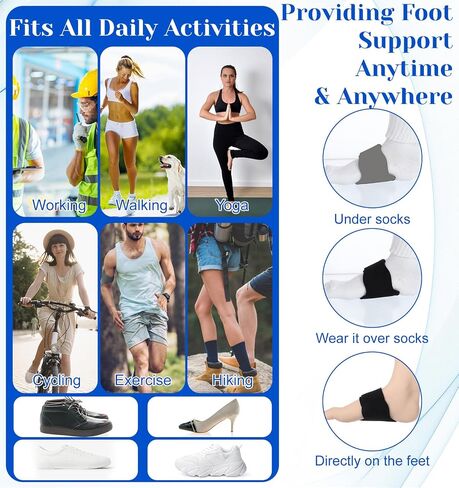 2 Pcs Plantar Fasciitis Relief, Adjustable Arch Support Neoprene Flat Foot Corrector Fallen Arch Supports Pads for Plantar Fasciitis, Gel Pads Bands Wear Over or Under Socks, Black 1 Pair in Kuwait