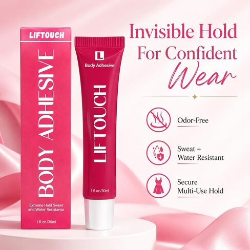 Body Adhesive Glue for Clothes 30ml, Sweat Proof, Water Wash Off Skin Adhesive, Fabric-Safe Liquid Fashion Glue for Low-cut Styles,Strapless Dresses and Work Blouses - Clothing Glue That Holds All Day in Kuwait