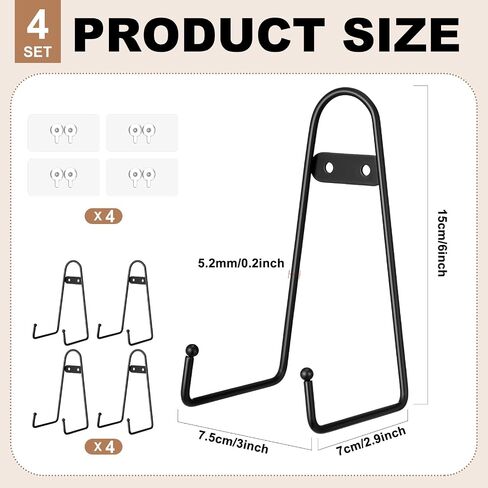 4 قطع 6 بوصة لاصقة على الحائط لوحة عرض تقف بدون حفر معدنية متوسطة حامل حامل الحائط مع خطافات إطار الصورة حامل رف للمنزل لوحات المكتب وعاء شهادة العمل الفني in Kuwait