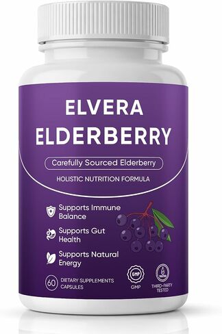 Elvera Elderberry, Elvera Gut Support Complex with Zinc & Vitamin C, Organic Black Elderberry Soft Capsules for Immune Support, Boost Energy, Digestive and Gut Healthy, 60 Capsules (1) in Saudi Arabia