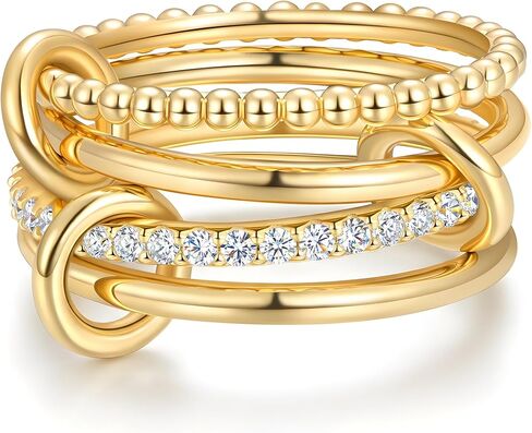 14K Gold Moissanite Spinelli Rings for Women - Interlocked Stackable Ring - Statement Multi Band Stacking Ring (0.6cttw, D Color, VVS1 Clarity, 3EX Cut) Non Tarnish Size 5-10 in Saudi Arabia