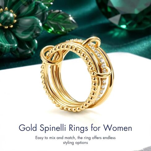 14K Gold Moissanite Spinelli Rings for Women - Interlocked Stackable Ring - Statement Multi Band Stacking Ring (0.6cttw, D Color, VVS1 Clarity, 3EX Cut) Non Tarnish Size 5-10 in Saudi Arabia