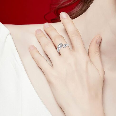 PROESS Sterling Silver Oxidized Spoon Ring Adjustable Open Ring Vintage-style Floral Spoon Ring for Women in Kuwait