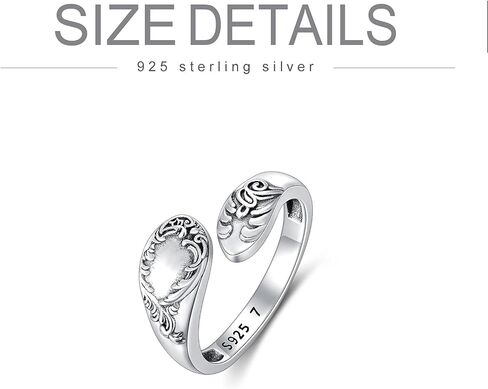 PROESS Sterling Silver Oxidized Spoon Ring Adjustable Open Ring Vintage-style Floral Spoon Ring for Women in Kuwait