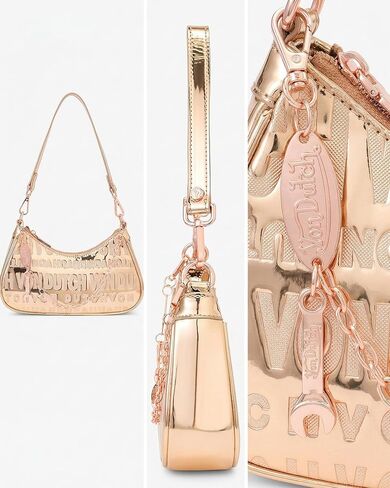 Von Dutch Small Shoulder Bag for Women, Vegan Leather Y2K Purse with Chain Strap & Zip Closure in Kuwait
