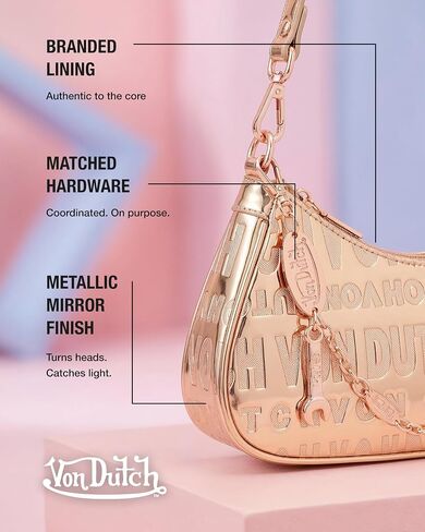 Von Dutch Small Shoulder Bag for Women, Vegan Leather Y2K Purse with Chain Strap & Zip Closure in Kuwait
