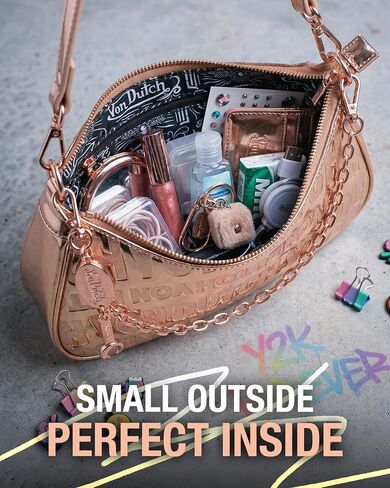 Von Dutch Small Shoulder Bag for Women, Vegan Leather Y2K Purse with Chain Strap & Zip Closure in Kuwait