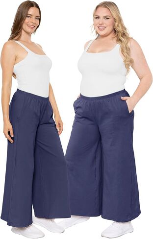 STRETCH IS COMFORT بنطال قطني واسع الساق للنساء وبمقاس كبير مع جيوب | طول الكاحل الناعم | S-5XL in Kuwait