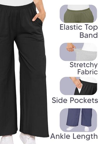 STRETCH IS COMFORT بنطال قطني واسع الساق للنساء وبمقاس كبير مع جيوب | طول الكاحل الناعم | S-5XL in Kuwait