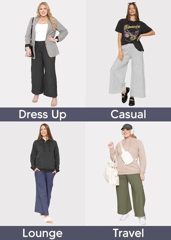 STRETCH IS COMFORT بنطال قطني واسع الساق للنساء وبمقاس كبير مع جيوب | طول الكاحل الناعم | S-5XL in Kuwait