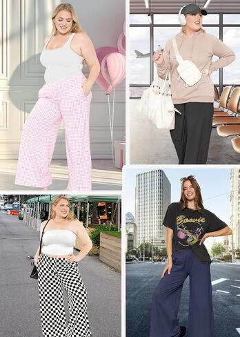 STRETCH IS COMFORT بنطال قطني واسع الساق للنساء وبمقاس كبير مع جيوب | طول الكاحل الناعم | S-5XL in Kuwait