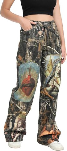 Womens Y2k Goddess Print Pants Wide Leg | Loose Fit, Hip Hop Vintage, Baggy Trousers in Saudi Arabia