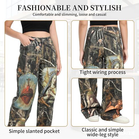 Womens Y2k Goddess Print Pants Wide Leg | Loose Fit, Hip Hop Vintage, Baggy Trousers in Saudi Arabia