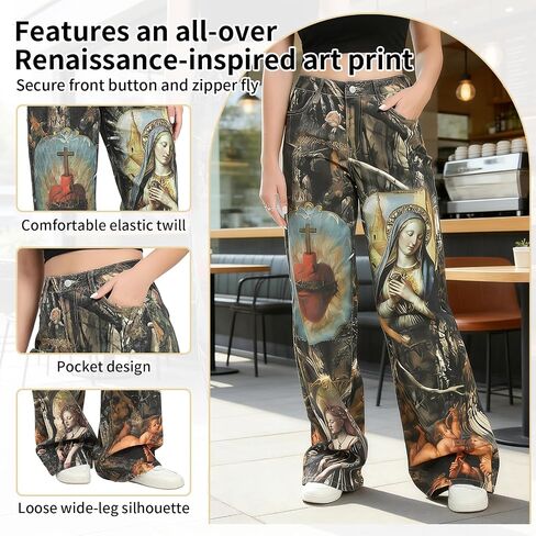 Womens Y2k Goddess Print Pants Wide Leg | Loose Fit, Hip Hop Vintage, Baggy Trousers in Saudi Arabia