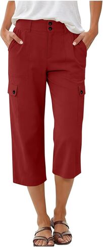 Women's Cargo Capris Lightweight Hiking Pants Quick Dry Outdoor Athletic Travel Casual Loose Capri Pant with Pockets in Saudi Arabia