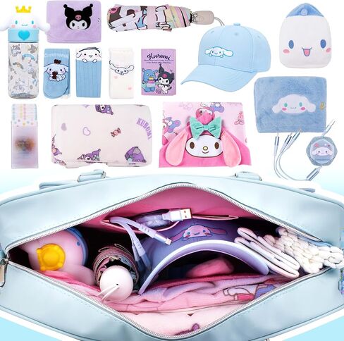 Roffatide Anime Cinnamoroll 17.5L حقيبة سفر نسائية من القماش الخشن لطيف الكرتون الرياضة حقيبة الصالة الرياضية عطلة نهاية الأسبوع حمل حقيبة كتف مقاومة للماء تجريب حقيبة اليوغا بين عشية وضحاها حقيبة زرقاء in Kuwait