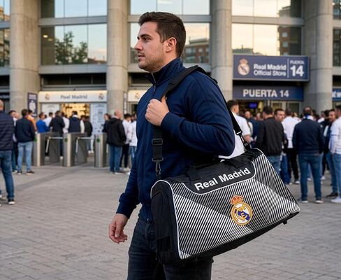 حقيبة سفر من ريال مدريد لكرة القدم/كرة القدم - حقيبة رياضية باللونين الأسود والأبيض in Kuwait
