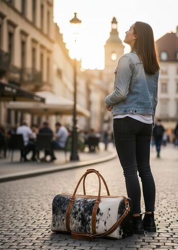 Cowhide Travel Bag leather with Shoulder Strap - extra large christmas gift bags Gym, Sports, Overnight, Weekend Carryall, Men & Women styles and occasions such as rustic luxury in Kuwait