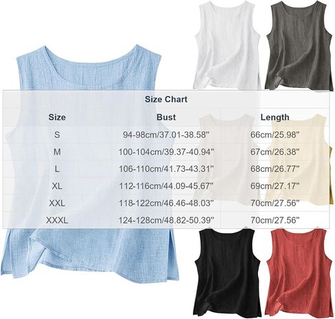 Cotton Linen Tank Tops for Women Crewneck Sleeveless Gauze Shirts Side Slit Cami Tunics Lightweight Summer Beach in Kuwait