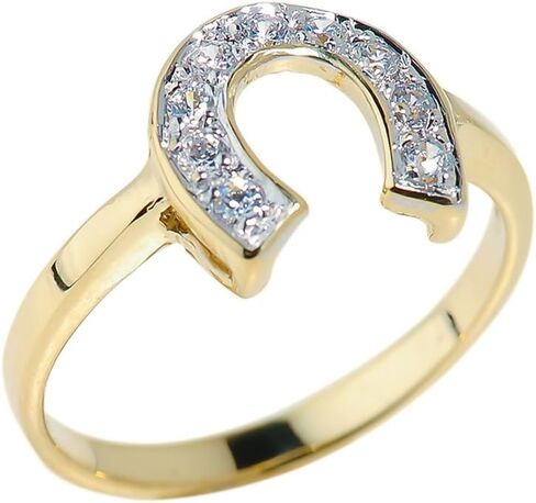 Dainty 10k Yellow Gold CZ-Studded Ladies Horseshoe Ring in Saudi Arabia