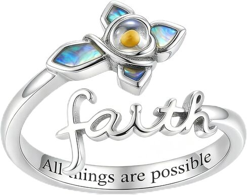 Faith Cross Ring 925 Sterling Silver Mustard Seed Abalone Shell Adjustable Thumb Rings Christian Religious Jewelry Gift for Women in Kuwait