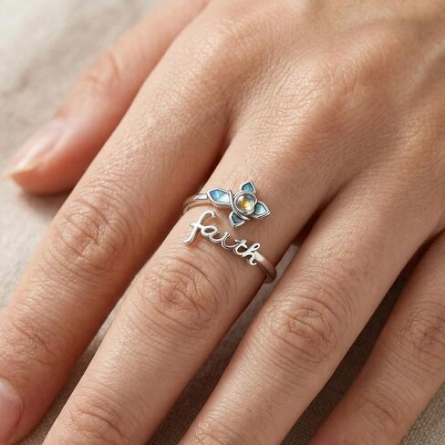 Faith Cross Ring 925 Sterling Silver Mustard Seed Abalone Shell Adjustable Thumb Rings Christian Religious Jewelry Gift for Women in Kuwait