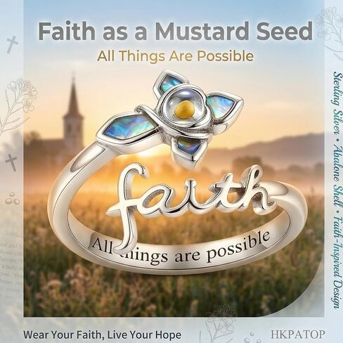 Faith Cross Ring 925 Sterling Silver Mustard Seed Abalone Shell Adjustable Thumb Rings Christian Religious Jewelry Gift for Women in Kuwait