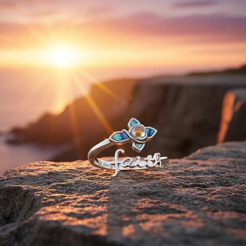 Faith Cross Ring 925 Sterling Silver Mustard Seed Abalone Shell Adjustable Thumb Rings Christian Religious Jewelry Gift for Women in Kuwait